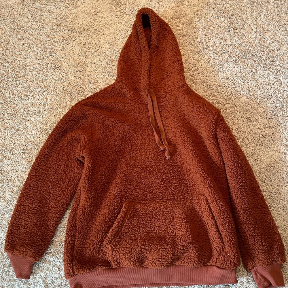 Orange fluffy hooded sweater